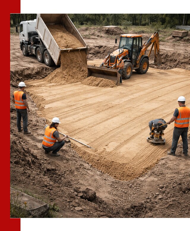 Устройство песчаной подушки для фундаментов и дорог в Камне-на-Оби